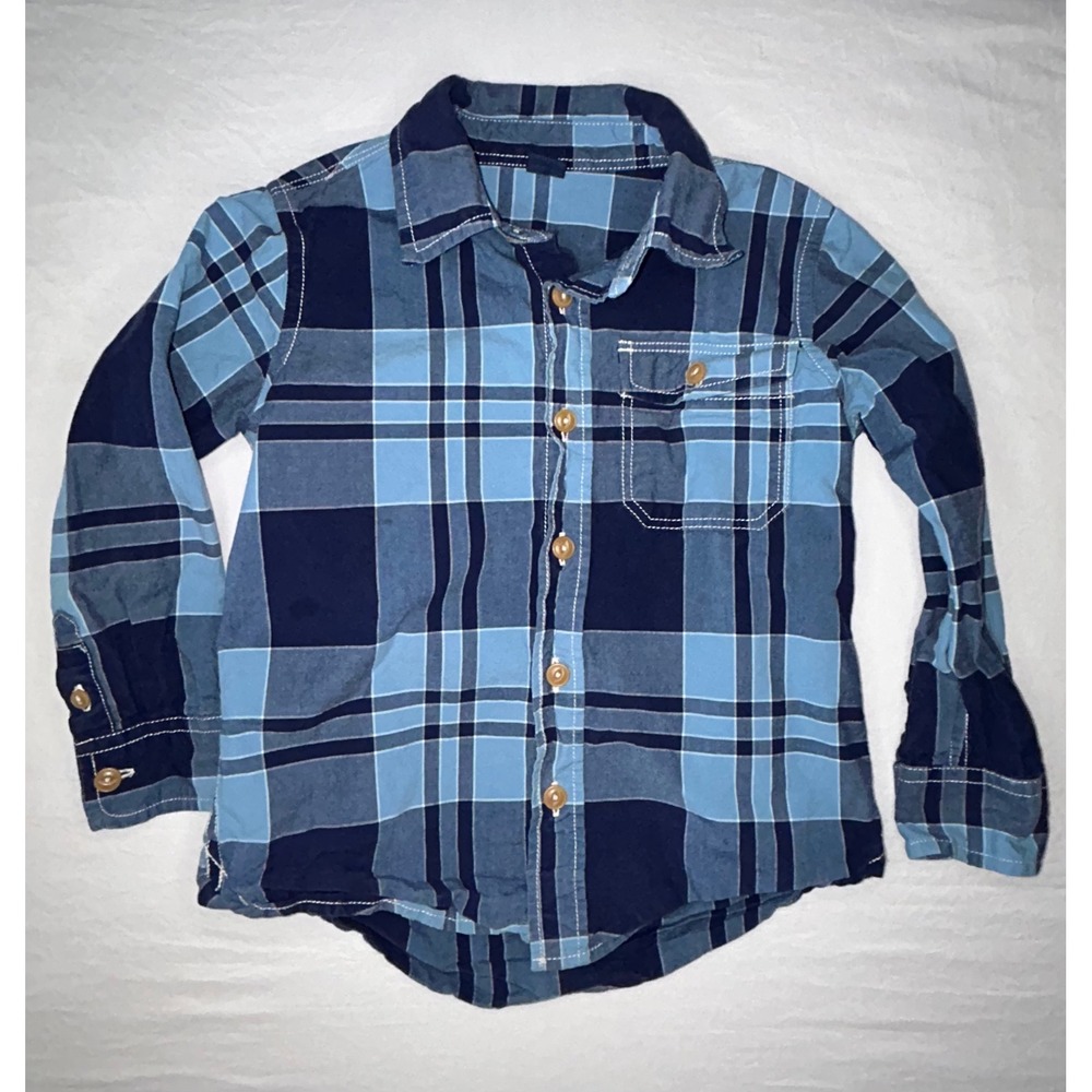 Baby Gap Toddler Boys Blue Plaid Long Sleeve Button Down Shirt 4 Years